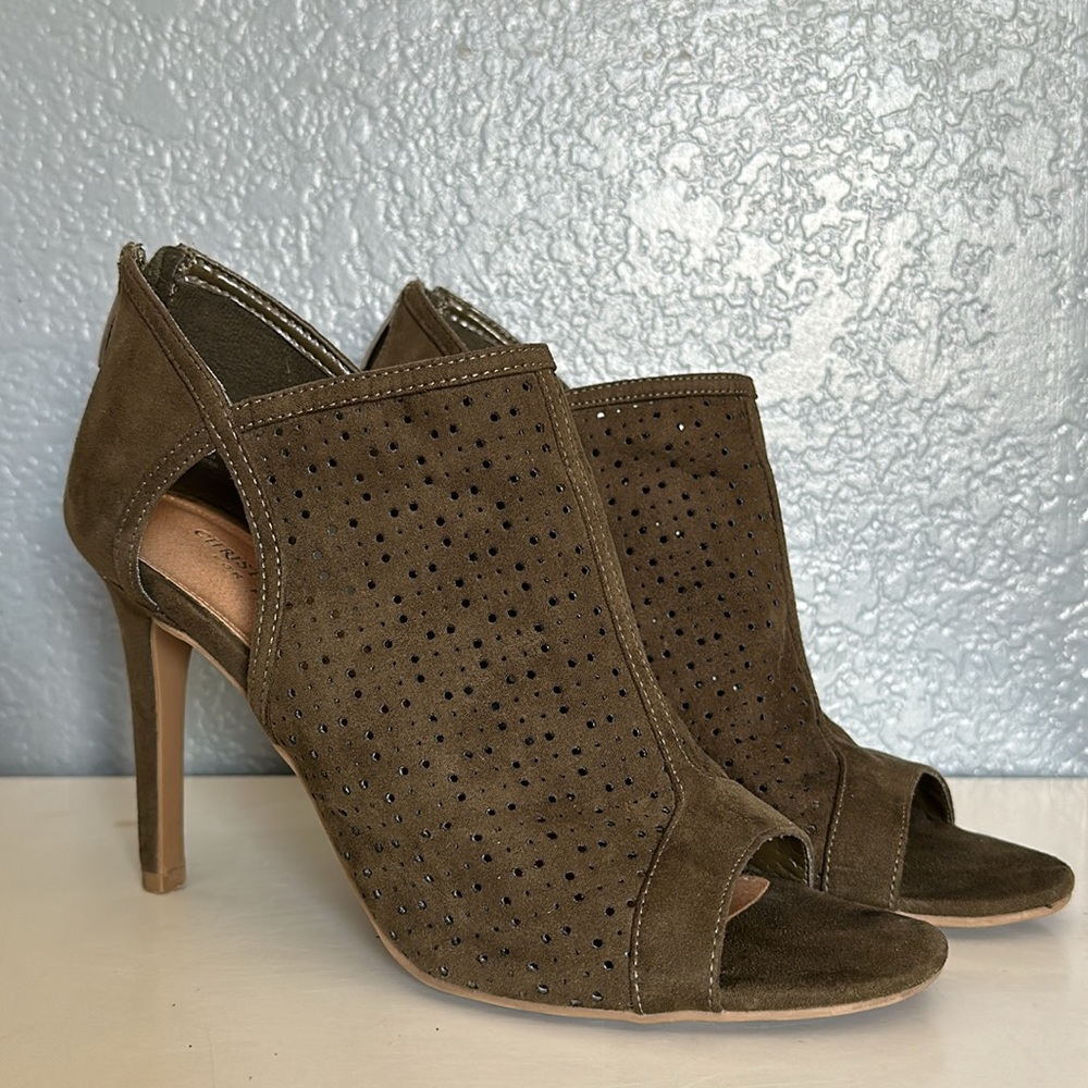 Christian Siriano olive green suede heels
